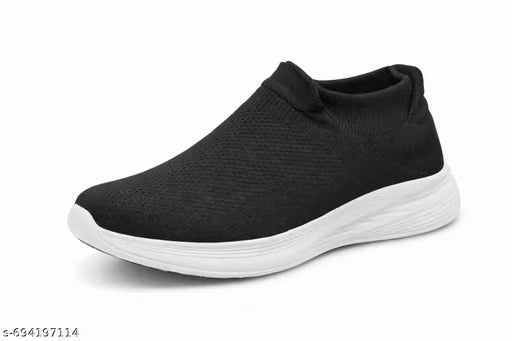 Men’s Black Slip-On Casual Sports Shoes | Lightweight Mesh Running & Walking Sneakers with Cushioned Sole