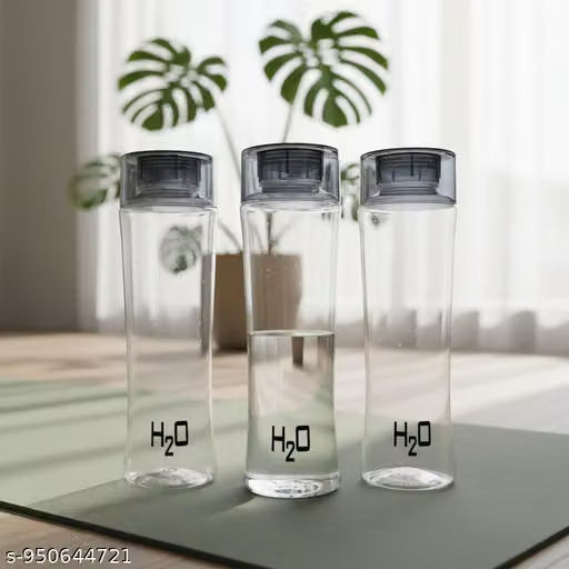 H2O Black Lid Water Bottle Combo Pack of 3 1 Litre Fridge Storage Bottle
