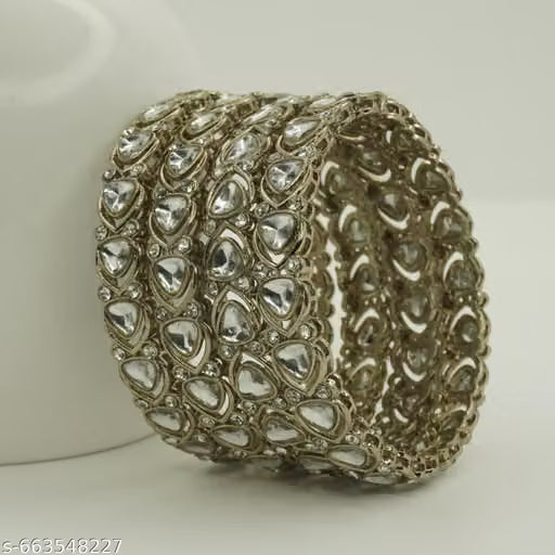 Elegant MEHNDI Tone Kundan Style Studded Bangle Set for Women