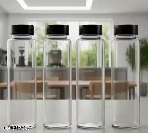 750ML Black Cap Water Bottle Pack of 4 | Family Water Bottle Combo