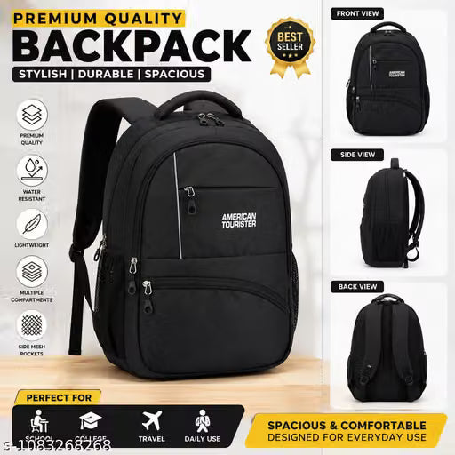 American Tourister School Backpack for Boys & Girls | Spacious Multi Compartment Student Bag | Lightweight Durable Backpack for School, College, Travel & Daily Use | Black