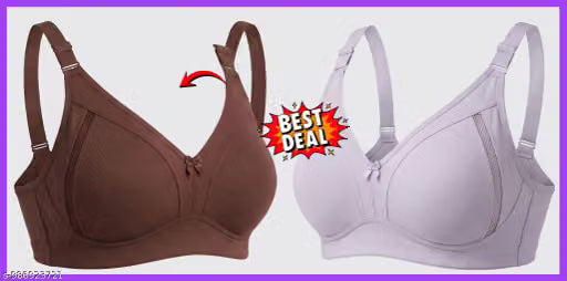 Premium Non-Padded Full Coverage Plus Size Bra for Women | Wide Straps | Heavy Bust Support | Comfortable Everyday Wear Bra (Pack of 2) Brown Bra Grey Bra Premium Gold Bra for women