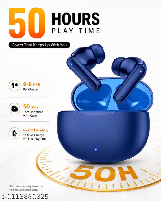 VEHOP ULTRAPODS 3 Premium Wireless TWS Bluetooth Earbuds | 50 Hours Playtime Fast Charging Earphones | Ultra Low Latency Gaming Headset with Built-in ENC Mic | IPX7 Waterproof Bluetooth Headphones Headset