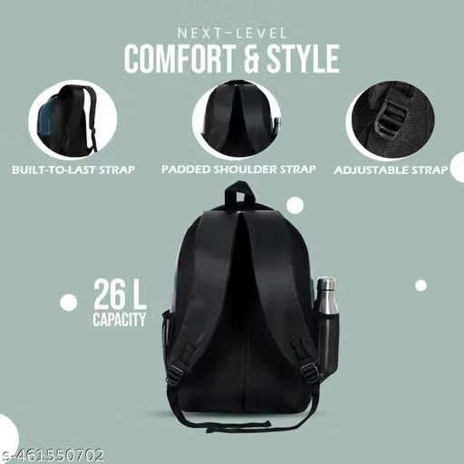 Size: M (15-30L) Zerus Black PU Leather Laptop Backpack 15.6” Office College Travel Bag for Men & Women