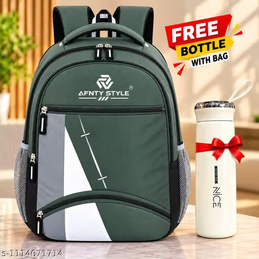 Stylish School Backpack for Girls & Boys with Free Bottle | Multi Pocket College & Travel Bag