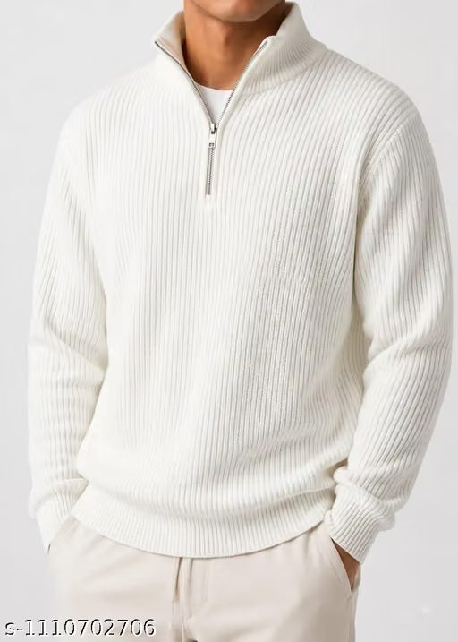 Men's Ribbed Half Zip Sweater - Comfortable & Casual