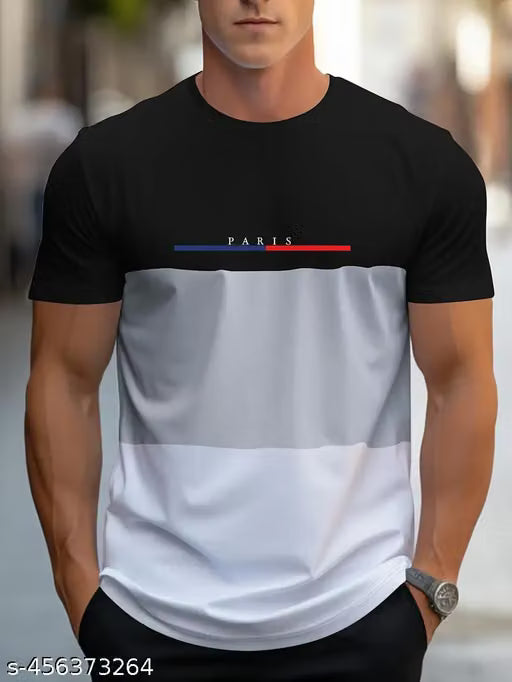 Men's Color Block Pattern Fashion Crew Neck Short Sleeve Quality T-shirt for all seasons