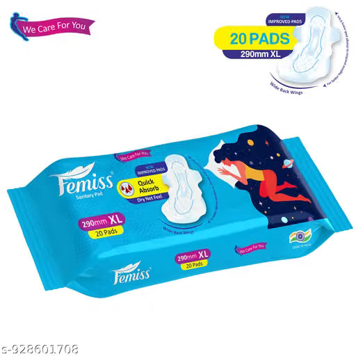 Femiss Sanitary Pads Quick Absorb Pads | Extra Large - Size 290mm | Leak-Proof Sanitary Pads Super Absorbent | 20 Pads, Pack of 1