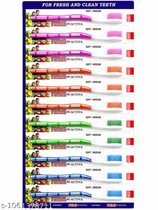 Toothbrush,” “Pack of 12,” “Soft Bristle,” “Family Toothbrush”