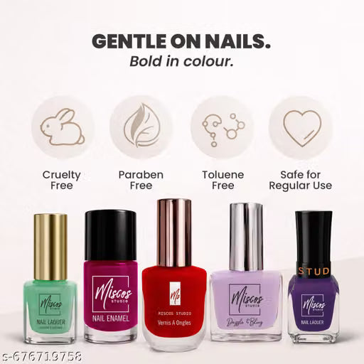 Miscos Glossy Combo Nail Enamel | MS05 | 15 Ml - Pack Of Nail Paint with Quick Dry, Chip Resistant Nail Polish – No-Toxin, Vegan, Long Lasting Gel Finish with High Shine Nail Lacquer