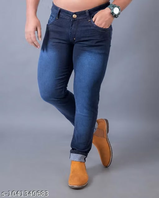 Trendy men dark blue jeans