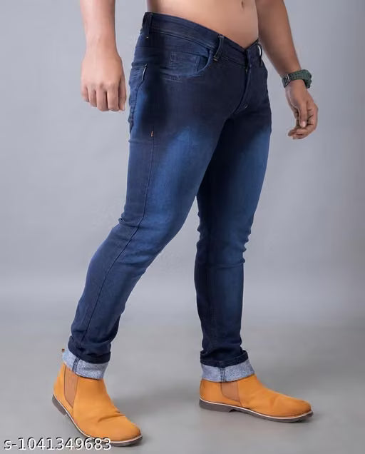 Trendy men dark blue jeans