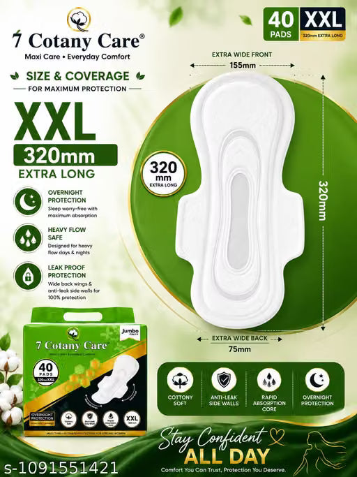 7 Cotany Care Maxi Care XXL 320mm Sanitary Pads - Pack of 4 (160 Pads)