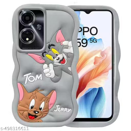 Getkart OPPO A59 5G Back Cover Soft Silicone 3D Design Cute Tom & Jerry Cartoon Pattern ShockProof 360° Protective Back Cover For OPPO A59 5G (Grey)