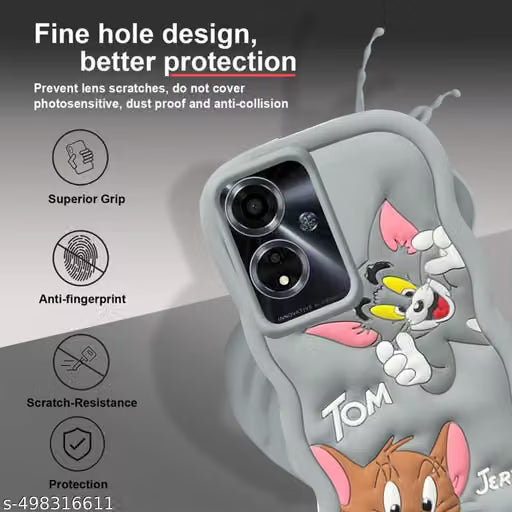 Getkart OPPO A59 5G Back Cover Soft Silicone 3D Design Cute Tom & Jerry Cartoon Pattern ShockProof 360° Protective Back Cover For OPPO A59 5G (Grey)