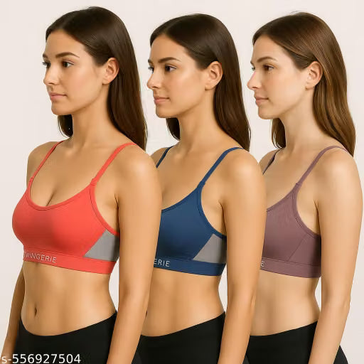 "Wingerie Everyday Comfort Sports Bra Combo – Pack of 3 | Stylish & Budget-Friendly"
