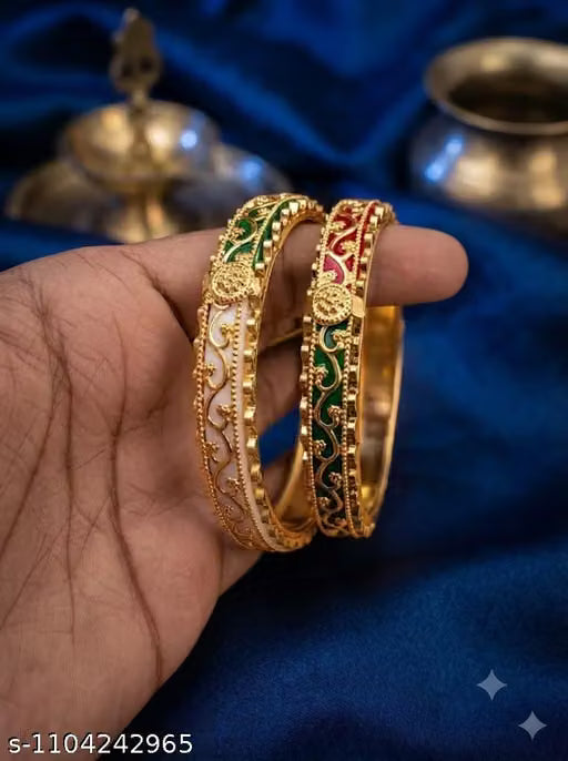 Traditional Gold-Plated Enamel Bangle Pack of 2