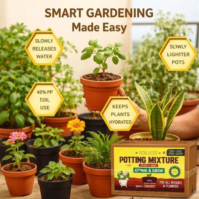 4-in-1 Soil Less Potting Mixture - Cocopeat, Vermiculite, Neem Khad, Organic Plant Food (100gm Each) (4 Packets)