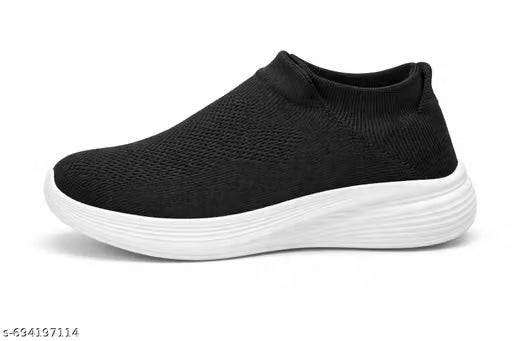 Men’s Black Slip-On Casual Sports Shoes | Lightweight Mesh Running & Walking Sneakers with Cushioned Sole