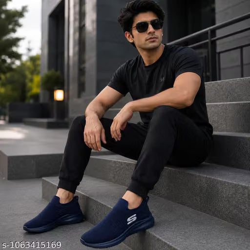Men's Navy Blue Sports Shoes | Lightweight Slip-On Running & Walking Shoes