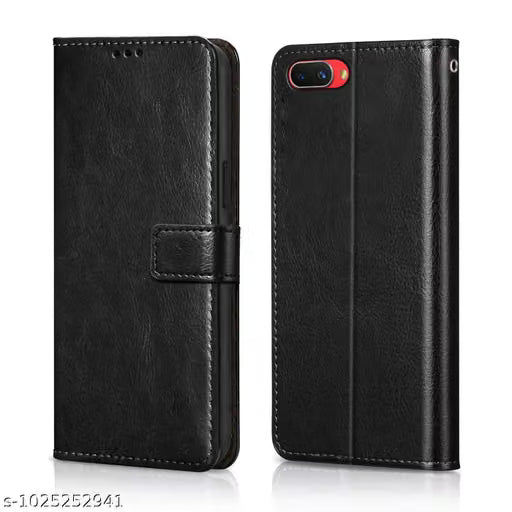 Oppo A3S / Realme C1 Flip Case Leather Finish | Inside TPU with Card Pockets | Wallet Stand and Shock Proof | Magnetic Closing | Complete Protection Flip Cover for Oppo A3S / Realme C1