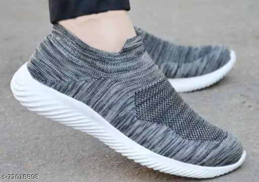 Grey Solid Running Shoes For Men