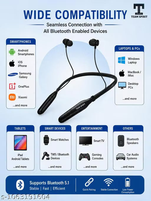 eam Spirit Bluetooth 5.1 Neckband Earphones with Magnetic Earbuds,