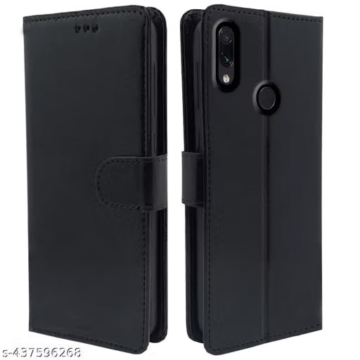 JECKRO Leather Finish Flip Case Cover Compatible with MI Note 7/7S/NOTE 7 PRO Black - TPU Inside with Card Pockets | Wallet Stand | Magnetic Closure | Flip Cover