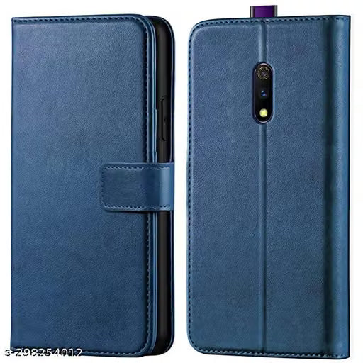 KD MOBILE CENTRE Oppo K3 / RealMe X Flip Cover | Leather Finish | Inside Pockets & Inbuilt Stand | Shockproof Wallet Style Magnetic Closure Back Cover Case for Oppo K3 / RealMe X (Blue)