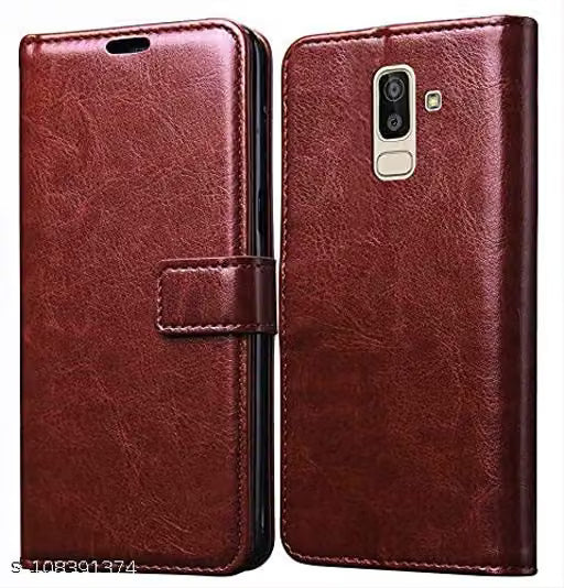 Mobihopper PU Leather Flip Cover Wallet Case with TPU Silicone Back Cover Case Cover for Samsung Galaxy J8 / Samsung Galaxy A6 Plus - Brown