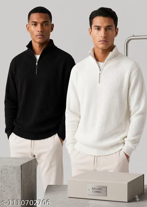Men's Ribbed Half Zip Sweater - Comfortable & Casual