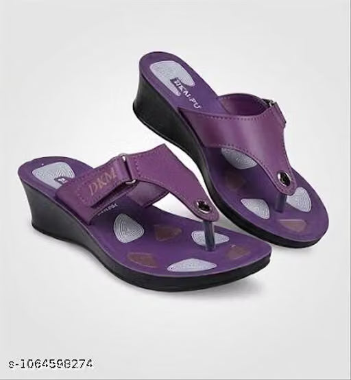 DKM-PU Stylish Purple Wedges Slippers for Women & Girls | Lightweight Daily & Casual Footwear
