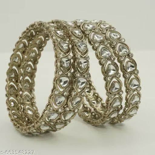 Elegant MEHNDI Tone Kundan Style Studded Bangle Set for Women