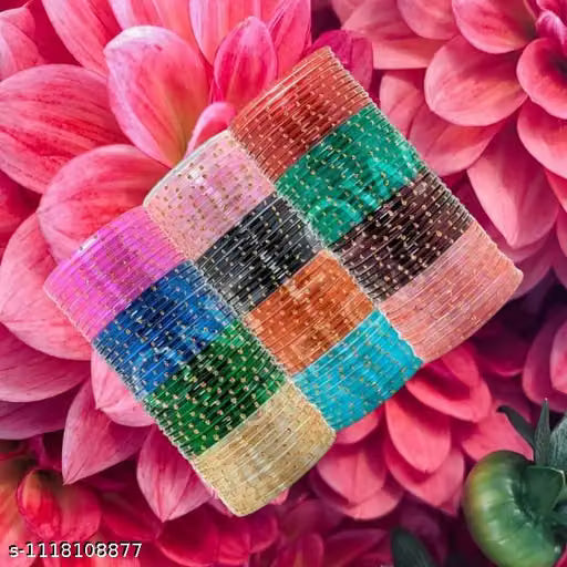 ONFLOW Premium Firozabad Glass Bangles Set - 120 Pcs (12 Colors) Multi-Color Traditional Golden Dotted Chudiya for Women & Girls