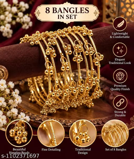 8 Bangles Set |Traditional Gold Finish Kashmiri Ghungroo Bangles Set for Women & Girls | Ethnic Jewellery