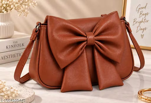 "Stylish Women’s Bow Design Sling Bag PU Leather Shoulder Crossbody Handbag"