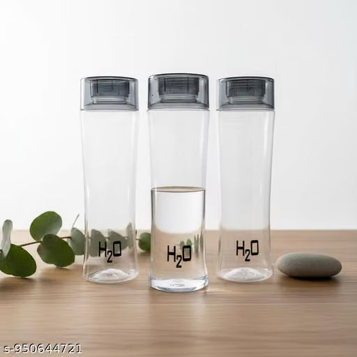 H2O Black Lid Water Bottle Combo Pack of 3 1 Litre Fridge Storage Bottle