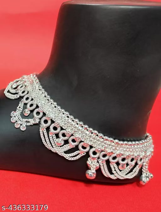 Trendy Flexible Silver Payal Sterling Silver Traditional Indian Classical Anklet leg Chain with Ghungroo Fancy Design Heavy Kolusu Payal Painjan for Women And Girls|Pack of 1)