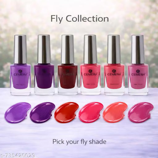 CEMERA FLY Nail Polish Combo Pack of 6 (10 ml Each) | High Pigment Quick Dry Long Lasting Salon Finish