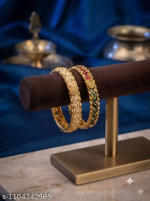 Traditional Gold-Plated Enamel Bangle Pack of 2